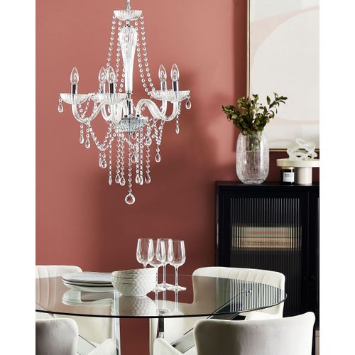 Lustre Argenté En Verre Et Cristal 5 Ampoules Locone