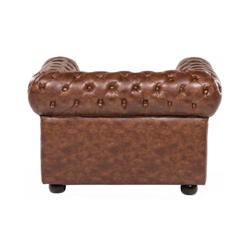 Fauteuil Cuir Pu Marron Doré Chesterfield
