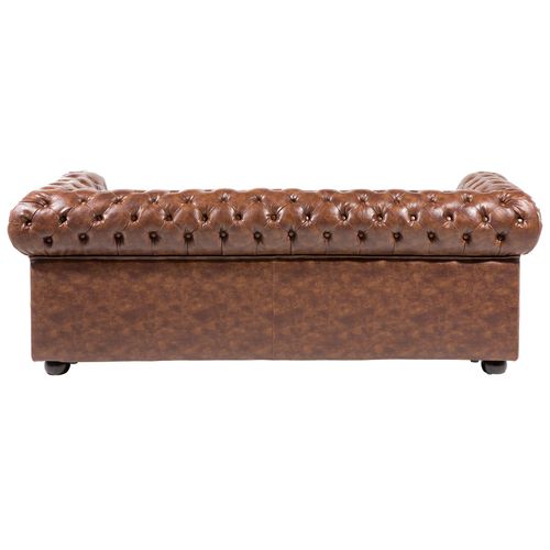 Canapé 3 Places En Cuir Pu Marron Doré Chesterfield