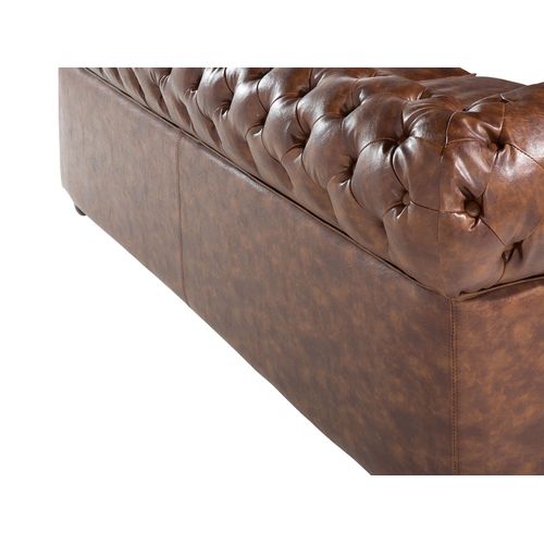 Canapé 3 Places En Cuir Pu Marron Doré Chesterfield