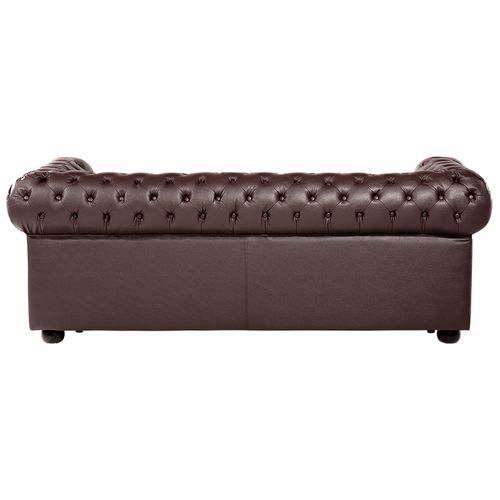 Canapé 3 Places En Cuir Marron Chesterfield