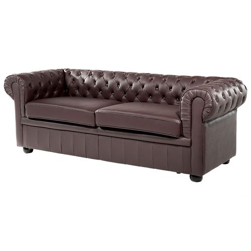 Canapé 3 Places En Cuir Marron Chesterfield