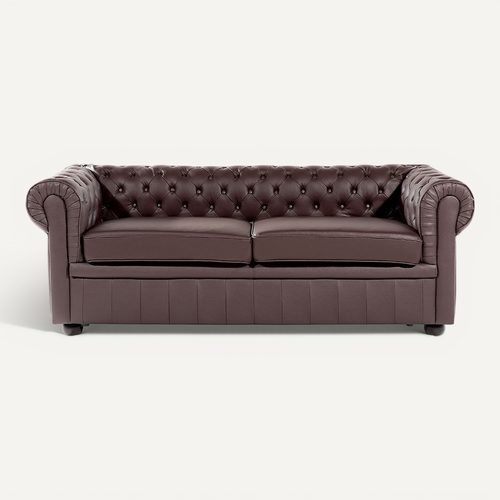 Canapé 3 Places En Cuir Marron Chesterfield
