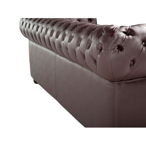 Canapé 3 Places En Cuir Marron Chesterfield