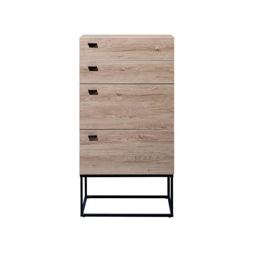 Commode Effet Bois Clair / Noir 4 Tiroirs Acra