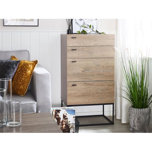 Commode Effet Bois Clair / Noir 4 Tiroirs Acra