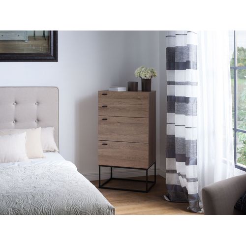Commode Effet Bois Clair / Noir 4 Tiroirs Acra