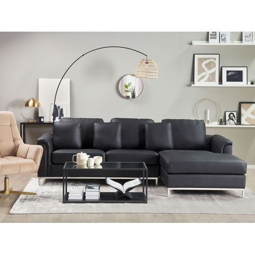 Canapé Angle à Gauche 4 Places En Cuir Noir Oslo