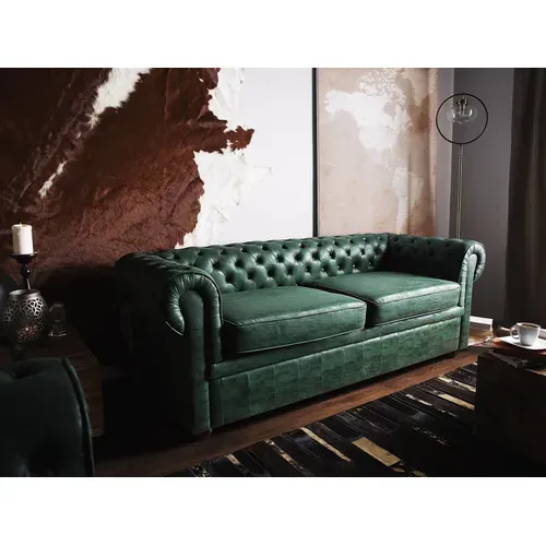 Canapé 3 Places En Cuir Pu Vert Chesterfield