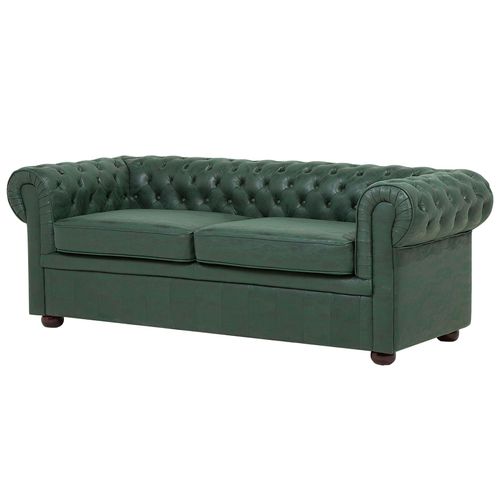 Canapé 3 Places En Cuir Pu Vert Chesterfield