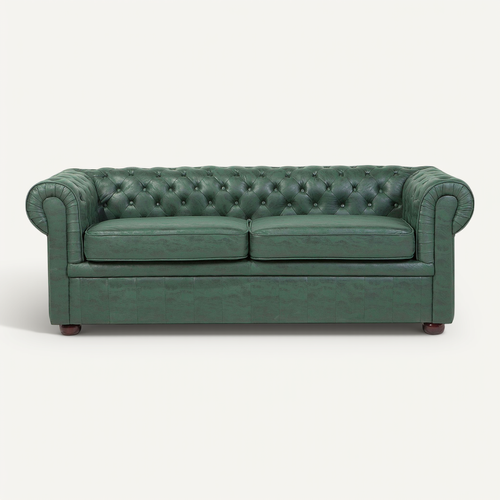 Canapé 3 Places En Cuir Pu Vert Chesterfield