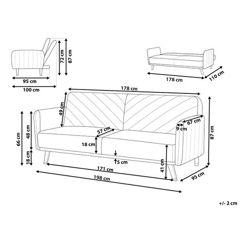 Canapé Convertible 3 Places En Velours Gris Senja