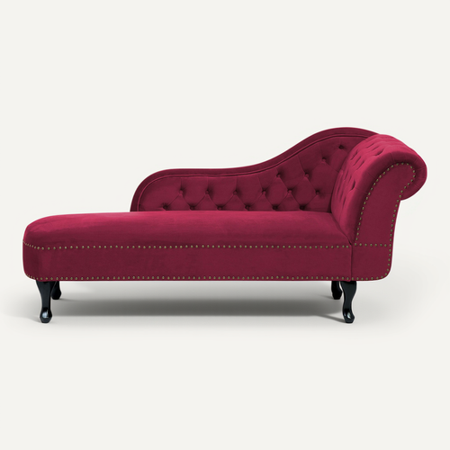 Méridienne Chesterfield Côté Droit En Velours Rouge Nimes
