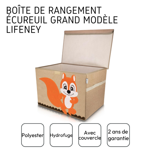 Boîte De Rangement En Tissu Pour Enfant Grand Modèle "écureuil" Avec Couvercle