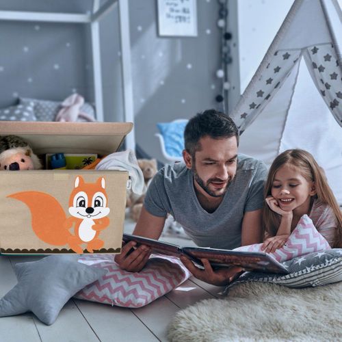 Boîte De Rangement En Tissu Pour Enfant Grand Modèle "écureuil" Avec Couvercle