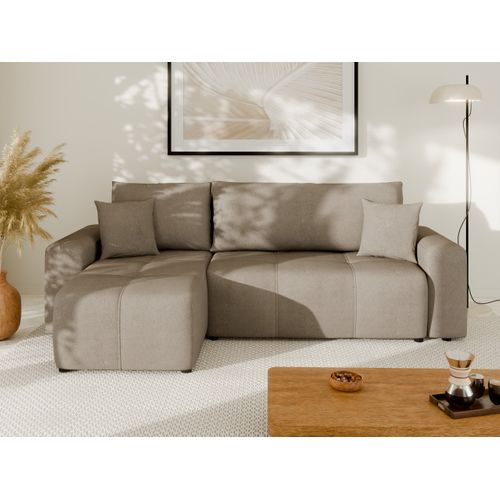 Canapé D'angle DORMA Avec Couchage - Tissu Velours Côtelé Gris - Neuf