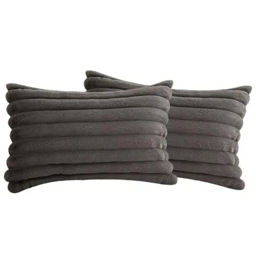 Housses De Coussin 30x50cm, Lot De 2, Fermeture Éclair Dissimulée, Velours Simple Face, Gris