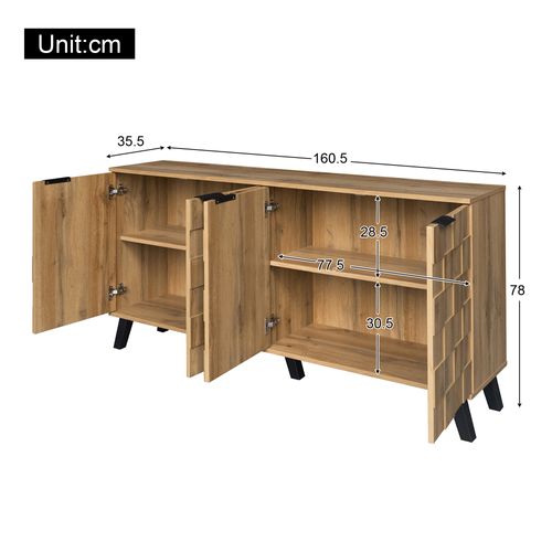 Buffet De Rangement 160 Cm à Quatre Portes Avec Poignées Dorées