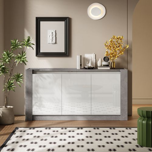 Buffet Salle à Manger Noir 3 Portes – Style Marbre & Laiton, Rangement Vaisselier Cuisine/Salon, 140 Cm
