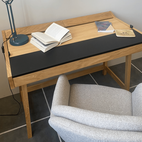 Bureau En Bois Et Cuir - Harvard