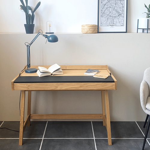 Bureau En Bois Et Cuir - Harvard