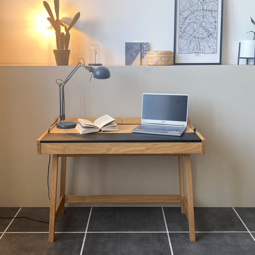 Bureau En Bois Et Cuir - Harvard