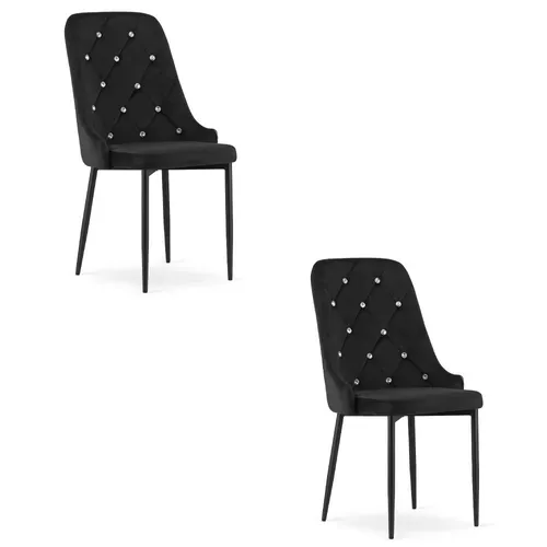 Chaise De Salle à Manger Lot De 2 Remi Siège Noir, Siège En Velours, Pieds De Nivellement Réglables