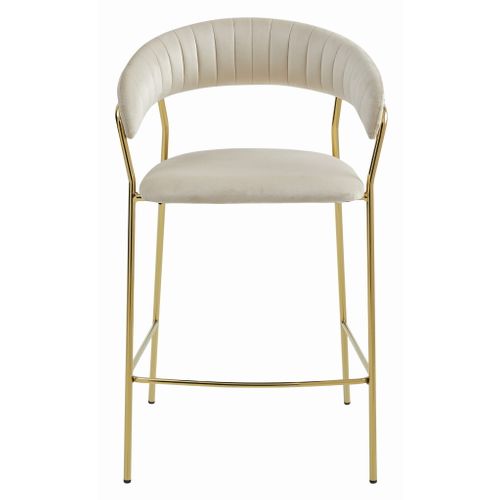 Tabouret De Bar  Badia Siège Beige, Base En Doré, Siège Ergonomique, Siège Rembourré En Velours