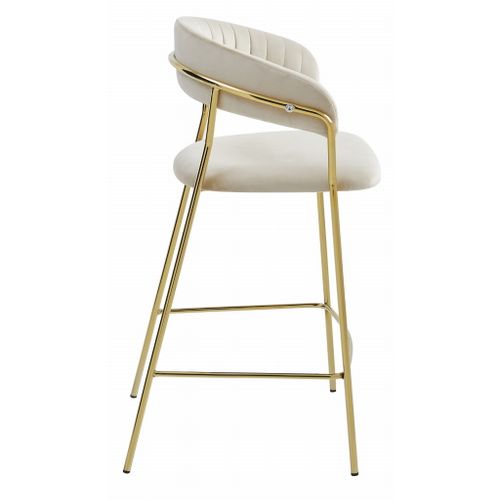 Tabouret De Bar  Badia Siège Beige, Base En Doré, Siège Ergonomique, Siège Rembourré En Velours
