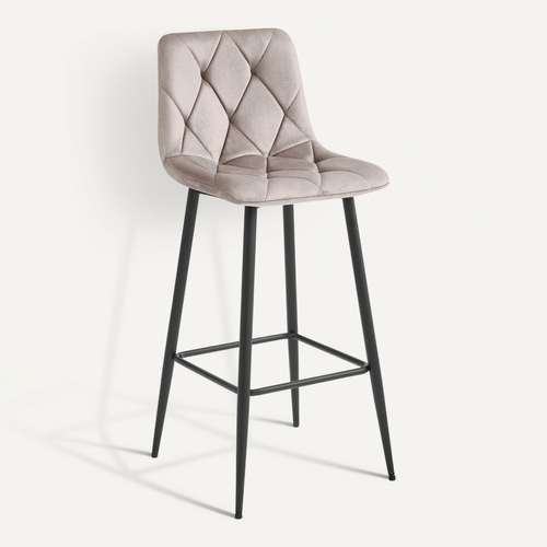 Tabouret De Bar  Koda Siège Beige Foncé, Base Noire, Siège En Velours, Siège Ergonomique