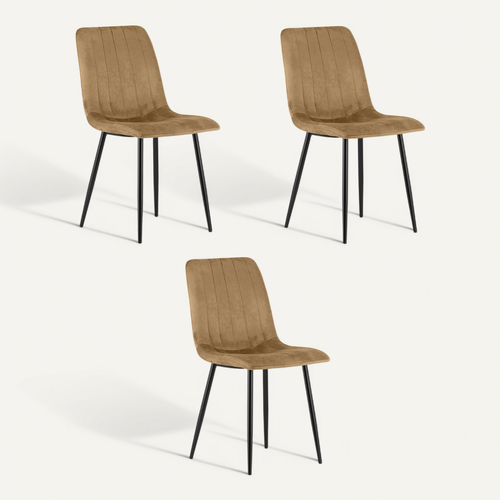 Chaise De Salle à Manger Lot De 3 Jewa Siège Marron, Jambes Noires, Siège En Velours