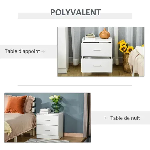 Table De Chevet Avec 2 Tiroirs Poignée En Alliage D'aluminium Style Contemporain ,blanc