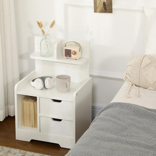 Table De Chevet ,table De Nuit Multi-rangement 2 Tiroirs Niche étagère En Bois ,blanc