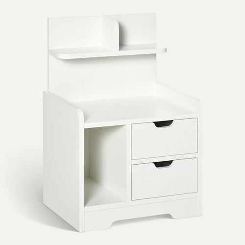 Table De Chevet ,table De Nuit Multi-rangement 2 Tiroirs Niche étagère En Bois ,blanc