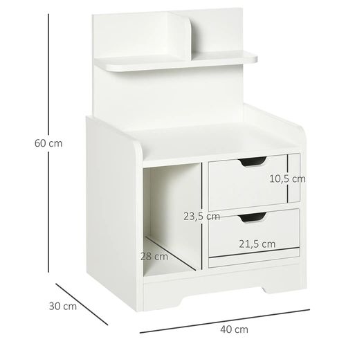 Table De Chevet ,table De Nuit Multi-rangement 2 Tiroirs Niche étagère En Bois ,blanc