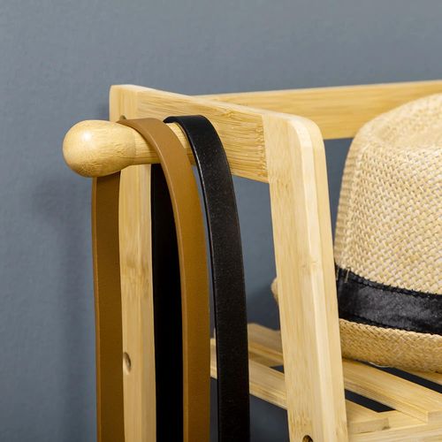 Cintre En Bambou, Équipé De 2 Crochets, 1 Barre à Vêtements, 2 Étagères