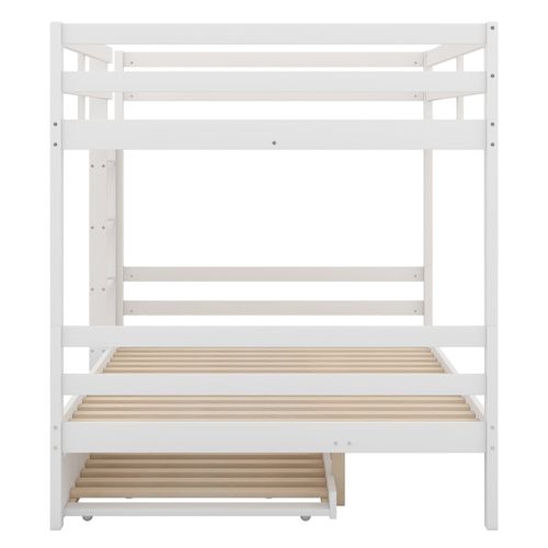 Lit Superposé 90x190 Cm Avec Garde-robe, Tiroirs Et Table Rabattable - Style Chalet Avec Fenêtre Et Tableau Graffiti - Blanc Et Naturel - 5