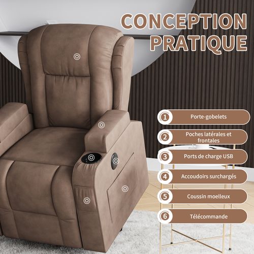 Fauteuil De Massage Électrique Avec Chauffage Lombaire Et Repose-pieds Rétractable,brun