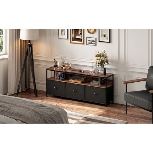 Meuble TV LED, 108 Cm, Avec Tiroirs Et Rangement En Tissu, Meuble TV Bas Rangement Pour Salon, Noir