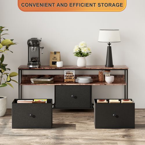 Meuble TV LED, 108 Cm, Avec Tiroirs Et Rangement En Tissu, Meuble TV Bas Rangement Pour Salon, Noir