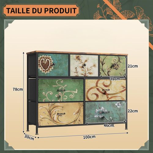 Commode Vintage, Structure En Métal, Plateau En Mdf - 100 X 78 X 30 Cm - Avec 7 Tiroirs