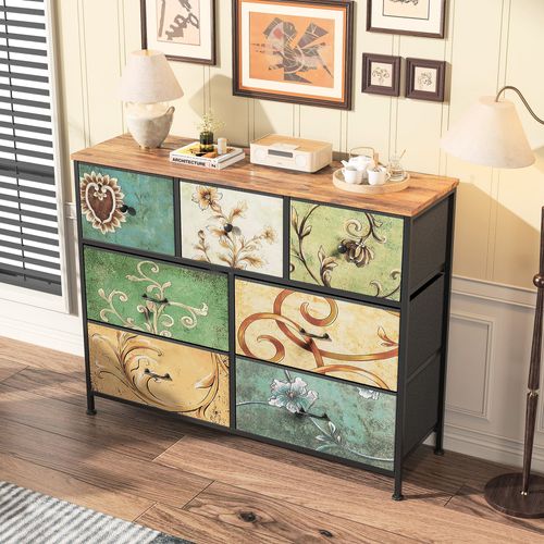 Commode Vintage, Structure En Métal, Plateau En Mdf - 100 X 78 X 30 Cm - Avec 7 Tiroirs