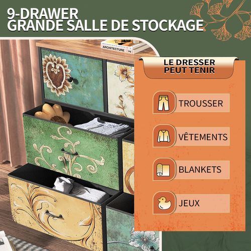 Commode Vintage, Structure En Métal, Plateau En Mdf - 100 X 78 X 30 Cm - Avec 7 Tiroirs