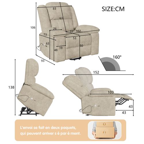 Fauteuil De Massage Électrique Avec Fonction D'inclinaison Et Chauffage Par Vibration,beige
