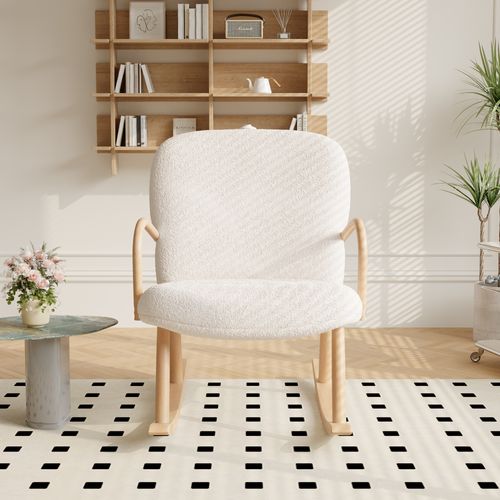 Fauteuil à Bascule Avec Repose-pieds - Housse En Polaire Douce Et Accoudoirs - Dossier Haut Rembourré - Pour Salon Ou Chambre