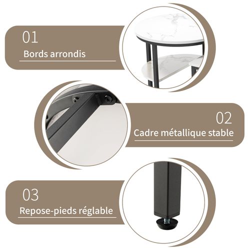 Ensemble De Deux Tables Basses Gigognes Avec Imprimé Marbre Blanc Et Cadre En Métal Noir