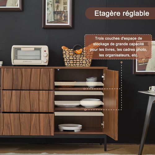 Buffet 150 Cm Avec 3 Tiroirs Et 2 Portes - 150x40x80 Cm - Bois