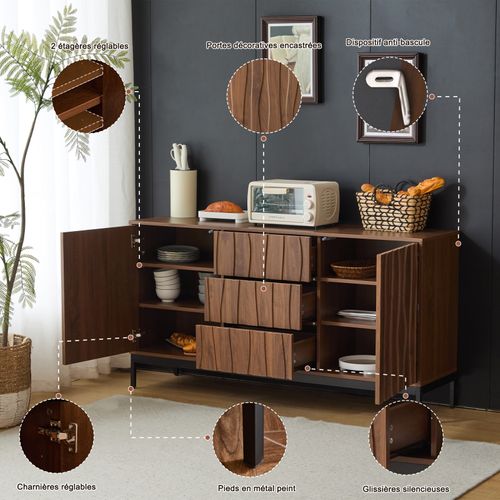 Buffet 150 Cm Avec 3 Tiroirs Et 2 Portes - 150x40x80 Cm - Bois