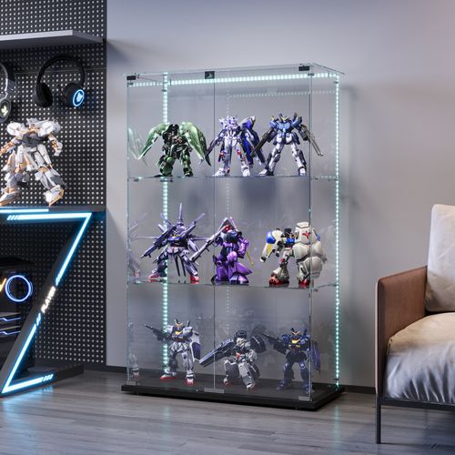 Vitrine En Verre Avec LED, 3 Niveaux, Vitrine De Collection, Vitrine D'exposition à Double Porte
