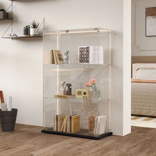 Vitrine En Verre Avec LED, 3 Niveaux, Vitrine De Collection, Vitrine D'exposition à Double Porte
